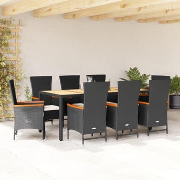 vidaXL 9-delige Tuinset poly rattan zwart, Verzenden, Nieuw, Tuinset