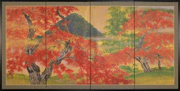 Un beau paravent en quatre volets Bybu  représentant un, Antiek en Kunst