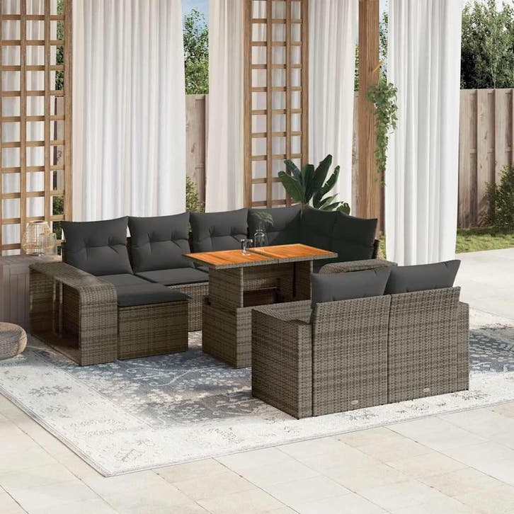 vidaXL 11-delige Loungeset met kussens poly rattan grijs, Jardin & Terrasse, Ensembles de jardin, Envoi