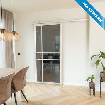 Stalen Schuifdeur - 6 Vlaks - Wit - Maatwerk - Rook glas, Nieuw, Metaal, Inclusief glas
