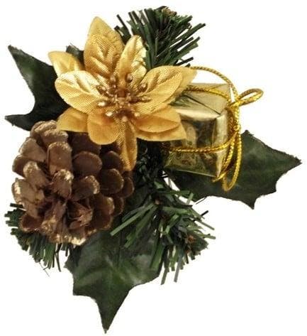 Kerstbijsteker goud kerstroos cadeautje en dennenappel doos, Huis en Inrichting, Woonaccessoires | Kunstplanten en Kunstbloemen
