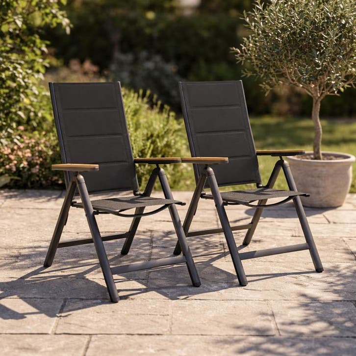 Chaises de jardin aluminium avec coussins - noir - Lot de 2, Tuin en Terras, Tuinsets en Loungesets, Verzenden