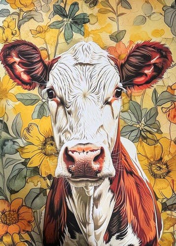 Justyna Jaszke - “Cow watercolor animal art I” - 47 x 33 cm.