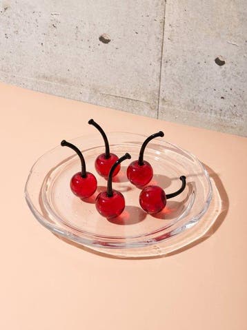 sculptuur, Set di 5 ciliegie decorative - 4 cm - Muranoglas