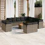 vidaXL 14-delige Loungeset met kussens poly rattan grijs, Verzenden, Nieuw, Loungeset
