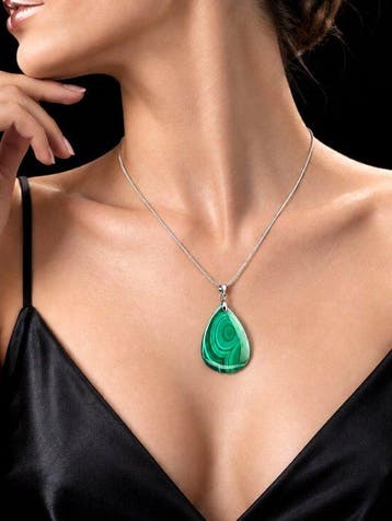 Collier en malachite - Pendentif en argent sterling - Design