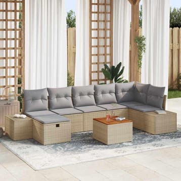 vidaXL Tuinbank Set 8 st Beige poly rattan, Verzenden