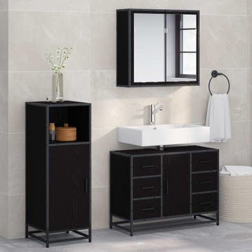 vidaXL Badkamermeubel Set 3 st Zwart Eiken 80 x 33 x 60 cm, Verzenden, Nieuw