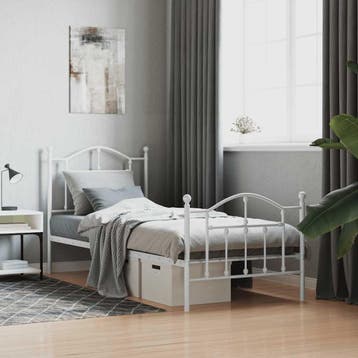 vidaXL Bedframe met hoofd- en voeteneinde metaal wit 90x200, Verzenden