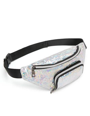 KIMU® Heuptasje Rond Voorvak Zilver Holografisch Glitter Heu, Ophalen of Verzenden, Nieuw