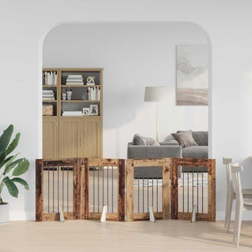 vidaXL Opvouwbaar hondenhekje met standaards 4 st Oud hout, Verzenden, Nieuw