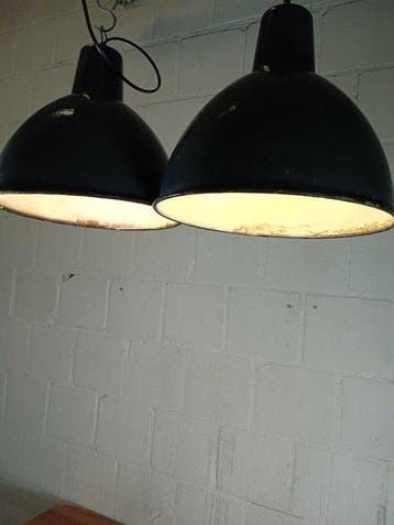 KWE - Plafondlamp (2) - Vintage industriële emaille hanglamp