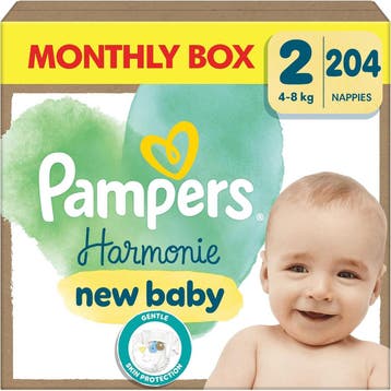 Pampers Harmonie Maat 2 (204st) | Hypoallergeen | Retour..., Kinderen en Baby's, Verzenden, Nieuw, Overige typen