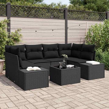vidaXL Tuinbank Set 7 st Zwart poly rattan, Tuin en Terras, Verzenden, Nieuw