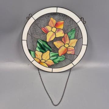 Kleurrijk glas-in-lood afbeelding met bloemmotief – ronde