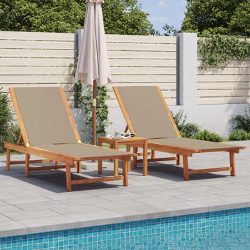 vidaXL Ligbedden 2 st met tafel massief acaciahout en, Verzenden