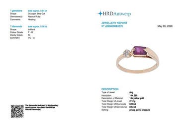 Bague - 14 carats Or jaune - 0.70ct. tw. Rubis - Diamant
