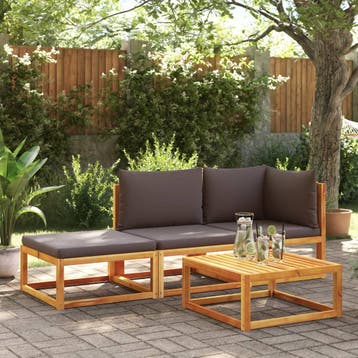 vidaXL 3-delige tuinbankset met kussens acaciahout & touw, Verzenden, Nieuw