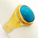 Bague - 18 carats Or jaune - 3.20ct. tw. Turquoise, Bijoux, Sacs & Beauté