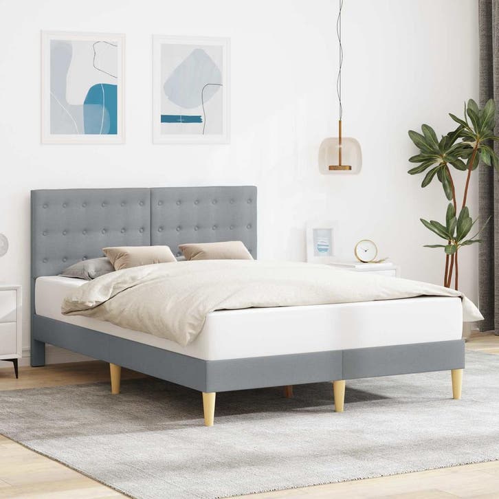 vidaXL Bedframe met hoofdeinde Lichtgrijs 140 x 200 cm Stof, Huis en Inrichting, Slaapkamer | Bedden, Nieuw, Verzenden