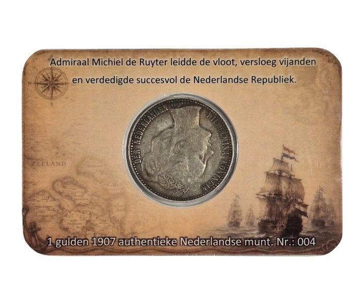 Nederland. Wilhelmina. 1 Gulden 1907 Coincard 300 Jaar de, Postzegels en Munten, Munten | Nederland