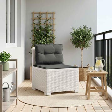 vidaXL Eén-zits Tuin Sofa met Kussens Rieten Look PP Wit, Verzenden, Nieuw