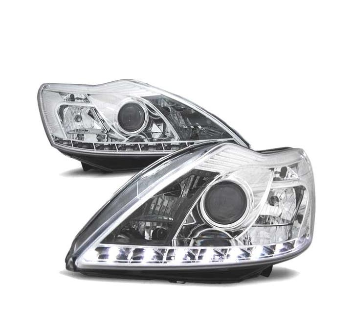 Phares Pour Ford Focus II 08-10 Led Daylight Chromé, Auto-onderdelen, Verlichting, Verzenden