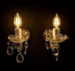 Kaars wandlamp (2) - Glas, Messing, Kristal