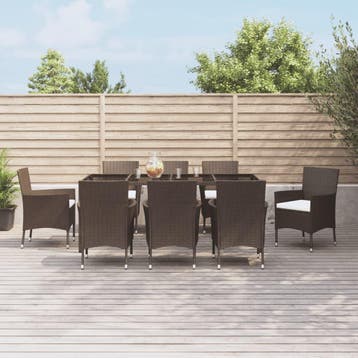 vidaXL 9-delige Tuinset met kussens poly rattan bruin, Verzenden, Nieuw, Tuinset