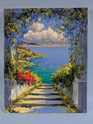 Dino Maselli (XX-XXI) - Scalinata verso il mare si Positano, Antiek en Kunst
