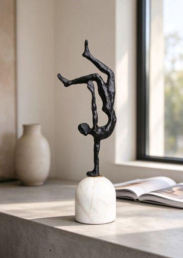 sculptuur, The Balancing Acrobat — Black metal sculpture