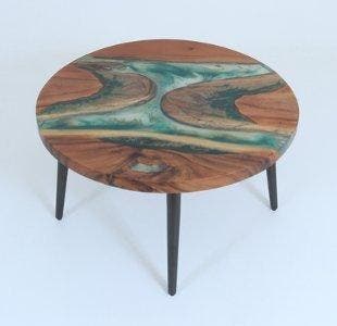 STUDIO ALBANO - Table basse - Table ronde résine et bois -, Antiquités & Art
