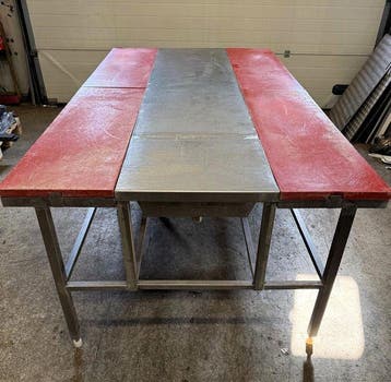 RVS Snijtafel, Werktafel met 4 snijbladen, B251 x D140 x