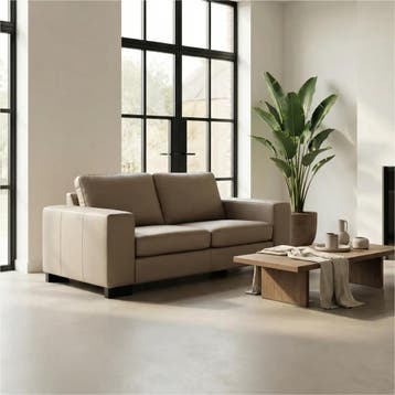 Leren bank Enjoy - 2 zits - Toledo Khaki (taupe/bruin) -, Huis en Inrichting, Zetels | Zetels, 150 tot 200 cm, Nieuw, Ophalen of Verzenden
