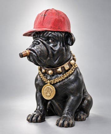 Beeld, Trump red cap bulldog with gold dollar chain - 36 cm