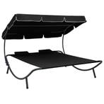 vidaXL Loungebed met luifel en kussens zwart, Tuin en Terras, Verzenden, Nieuw