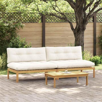 vidaXL Midden Sofa Eenheid Licht Acacia en Crèmekleurig Wit, Verzenden, Nieuw