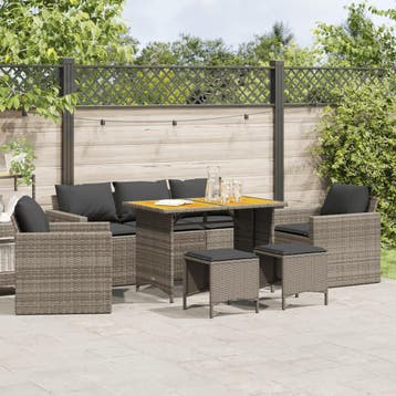 vidaXL 6-delige Loungeset met kussens poly rattan grijs, Verzenden, Nieuw, Loungeset