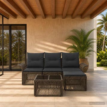 vidaXL Tuinbank Set 5 st Grijs poly rattan, Verzenden, Nieuw