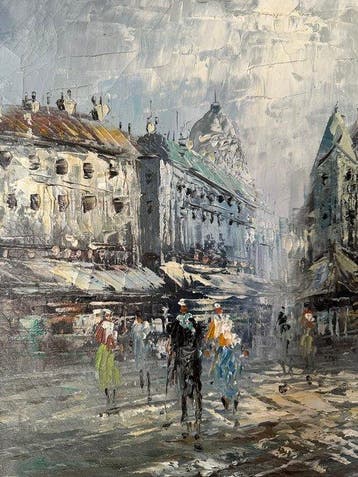 Caroline Burnett (1877-1950). - Straat-scène in Parijs., Antiquités & Art