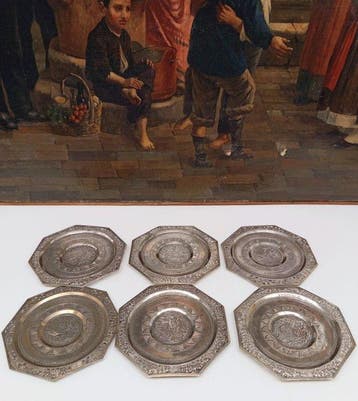 Plat (6) - Métal, Plaqué(e) argent - Sous-verres ou petites