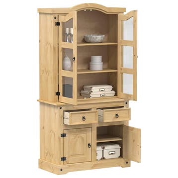vidaXL Vitrinekast Corona 100x48,5x179 cm massief grenenhout, Huis en Inrichting, Kasten | Dressoirs, Verzenden, Nieuw