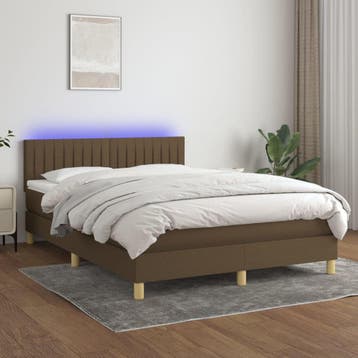 vidaXL Boxspring met matras en LED stof donkerbruin 140x200, Verzenden