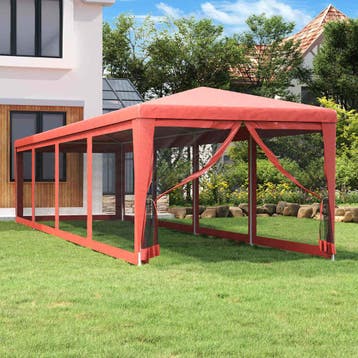 vidaXL Partytent met 10 mesh zijwanden 3x12 m HDPE rood, Tuin en Terras, Partytenten, Verzenden, Nieuw