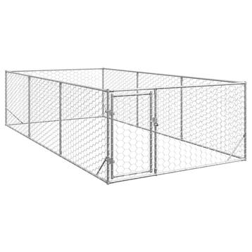 vidaXL Hondenhok voor buiten met deur 2x4x1 m gegalvaniseerd, Verzenden, Nieuw