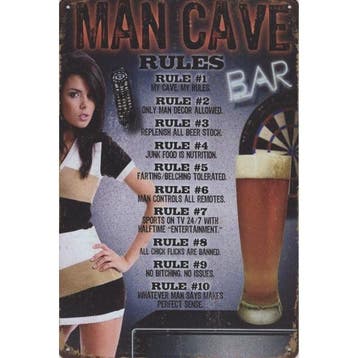 Wandbord -  Man Cave Rules, Nieuw