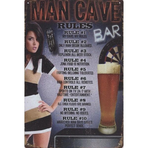 Wandbord -  Man Cave Rules, Huis en Inrichting, Woonaccessoires | Wanddecoraties, Nieuw