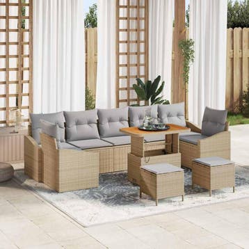 vidaXL Tuinbank Set 10 st Beige poly rattan, Verzenden