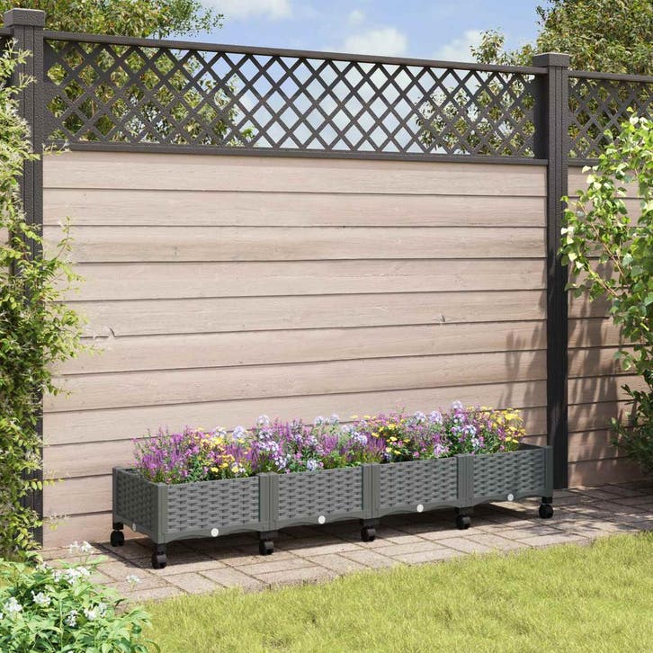 vidaXL Tuin planter met wielen Lichtgrijs 160 x 40 x 33 cm, Tuin en Terras, Bloempotten, Nieuw, Verzenden