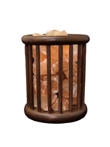 Zoutlamp - Himalaya Zoutstenen - Houten Korfje - Cilinder, Ophalen of Verzenden